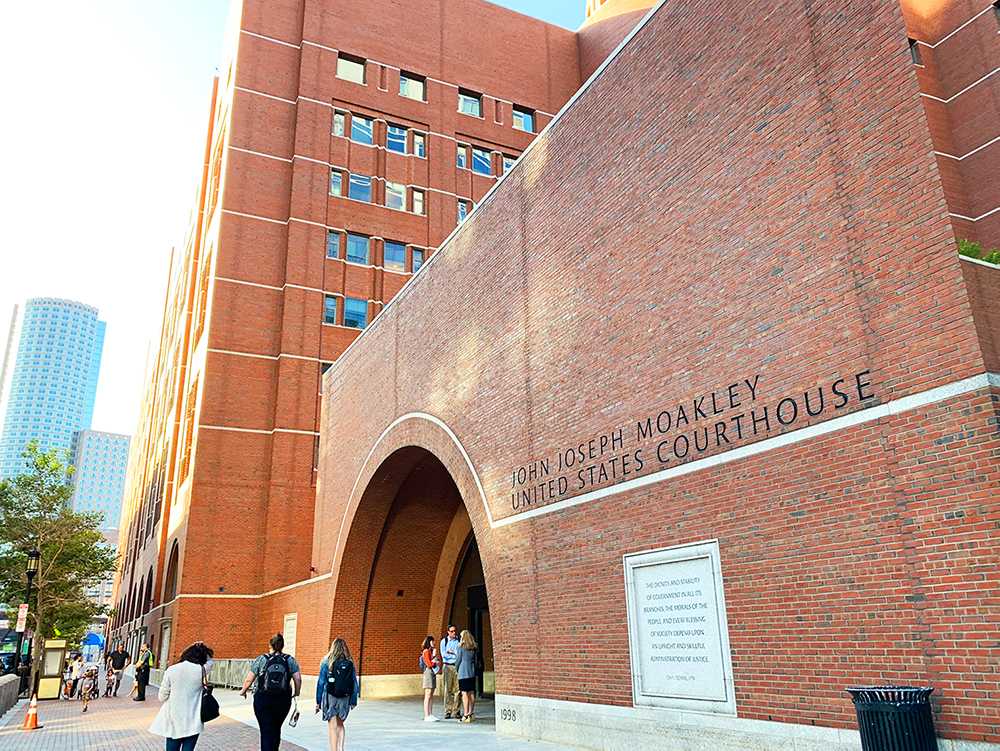 The John Joseph Moakley Federal Courthouse in the Seaport District, where the U.S. District of Massachusetts Court is located. The court sentenced actress Felicity Huffman to 14 days in prison on Friday for her involvement in the college admissions scam. SOFIA KOYAMA/ DAILY FREE PRESS STAFF