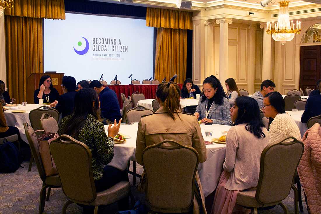 Students attend the “Becoming a Global Citizen” interdisciplinary health conference in Metcalf Ballroom on Saturday, which featured a range of speakers and was hosted by Boston University’s Timmy Global Health. EMILY HARDY/ DAILY FREE PRESS STAFF