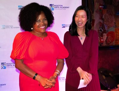 Mayor Michelle Wu and former mayor Kim Janey at the Boston Arts Academy reception.