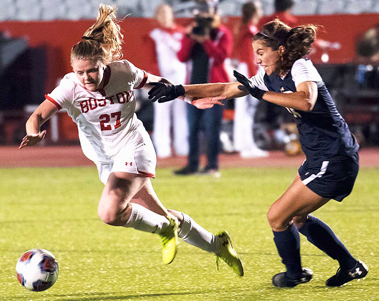 Junior forward Anna Heilferty in a game against the Naval Academy on Oct. 5. Going into a match against Northeastern University on Thursday, Heilferty has made nine shots over the season thus far. MAISIE MANSFIELD-GREENWALD/ DFP FILE