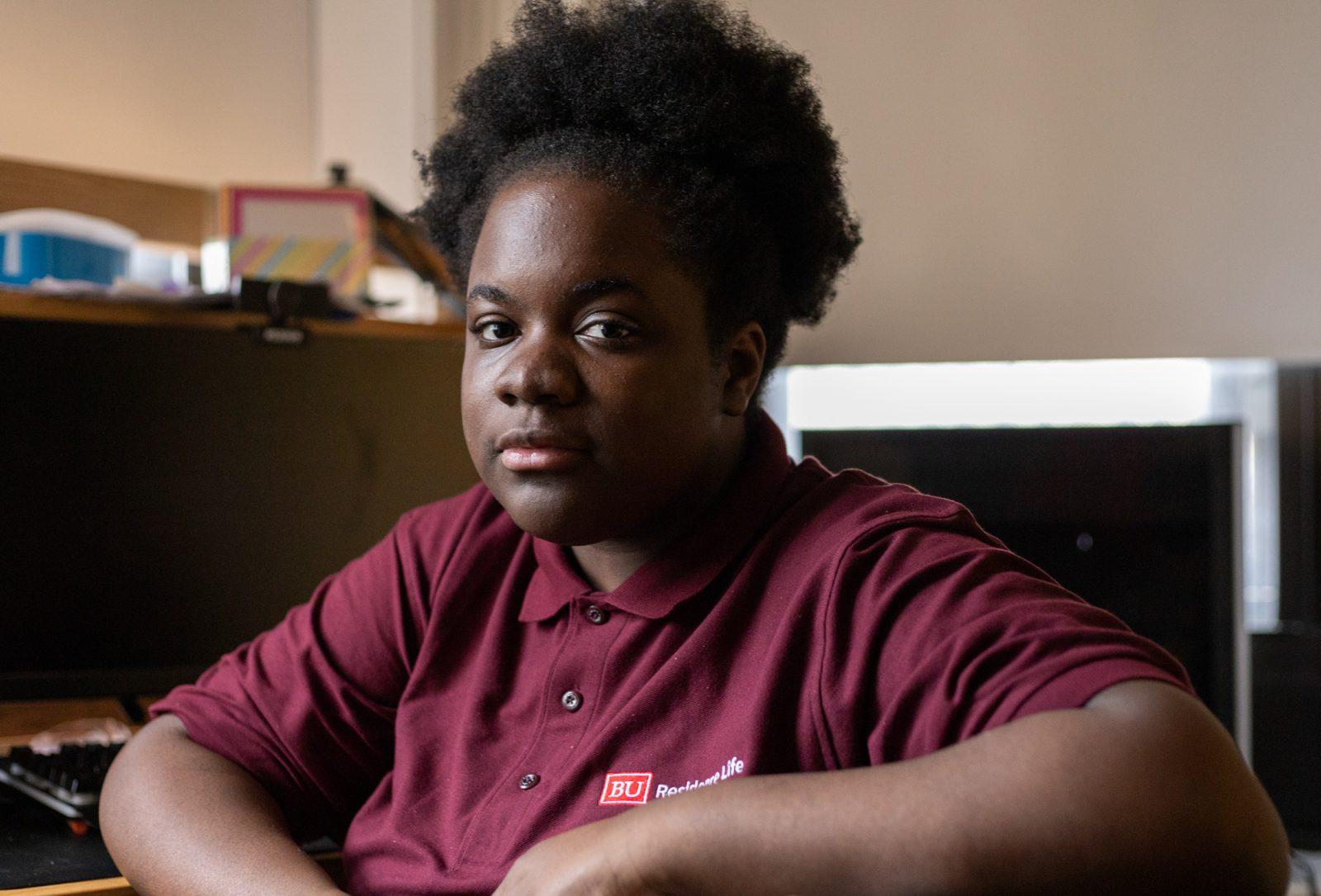 South Campus resident assistant Guenlsy Desir (Wheelock ‘24) in her dorm. The GPA policy for residence life workers is causing housing insecurity among some employees. MATTHEW EADIE/DFP PHOTOGRAPHER