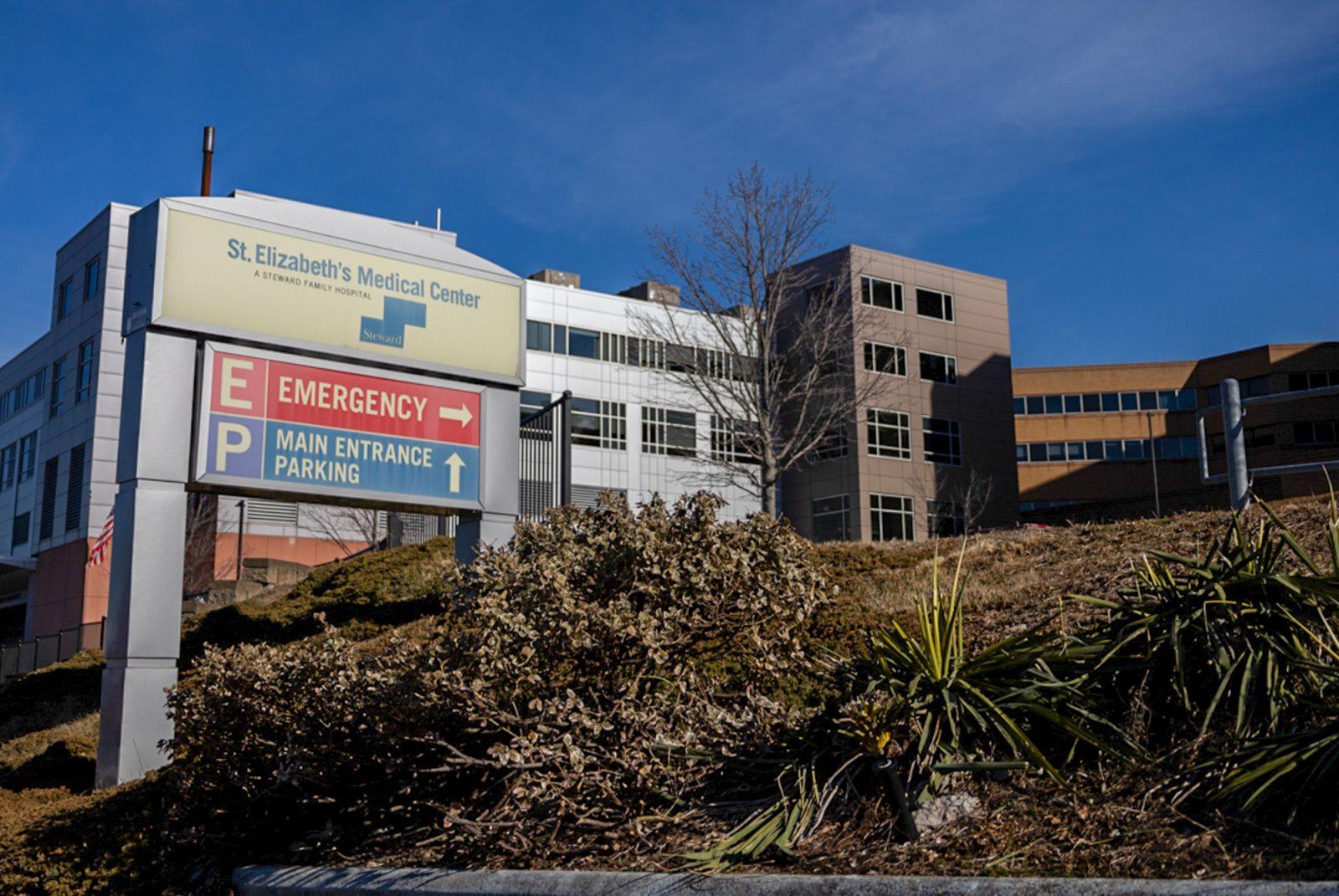 St. Elizabeth’s Medical Center in Brighton. This hospital owned by Steward Health Care is facing a decrease in resources and potential closure as a result of Steward’s financial distress, putting the Allston-Brighton community at risk. MATTHEW EADIE/DFP PHOTOGRAPHER