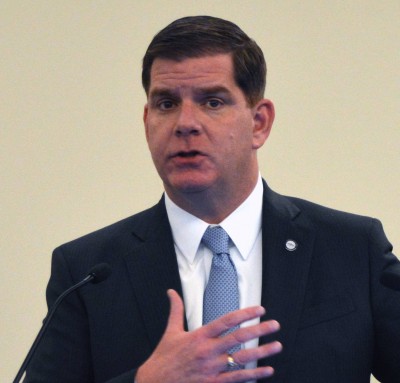 Boston Mayor Martin Walsh speaks at a meeting Feb. 5. Walsh received a Commonwealth Award Tuesday in the Leadership category for prioritizing arts and culture in the city. PHOTO BY ERIN BILLINGS/DAILY FREE PRESS STAFF