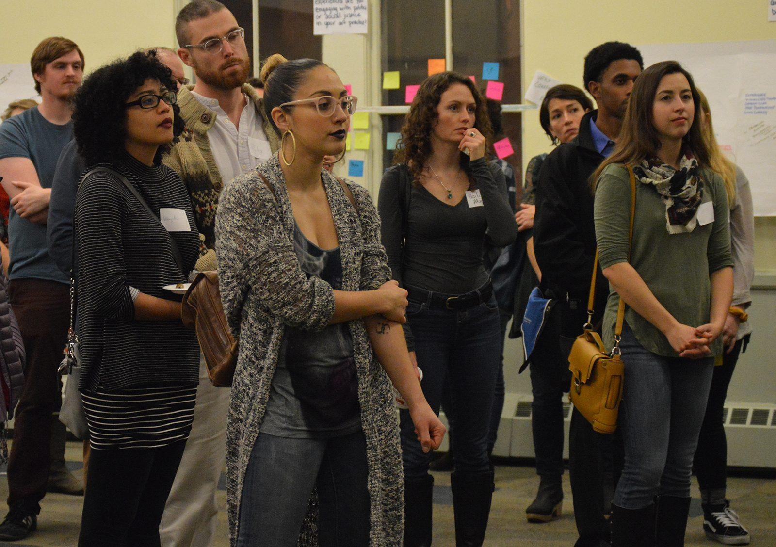 Residents of Greater Boston reflect on the 2016 presidential election, its impact on the creative community and what members can do going forward, at the “Creatives Coming Together” event at the First Church of Roxbury Monday night. PHOTO BY ERIN BILLINGS/ DAILY FREE PRESS STAFF