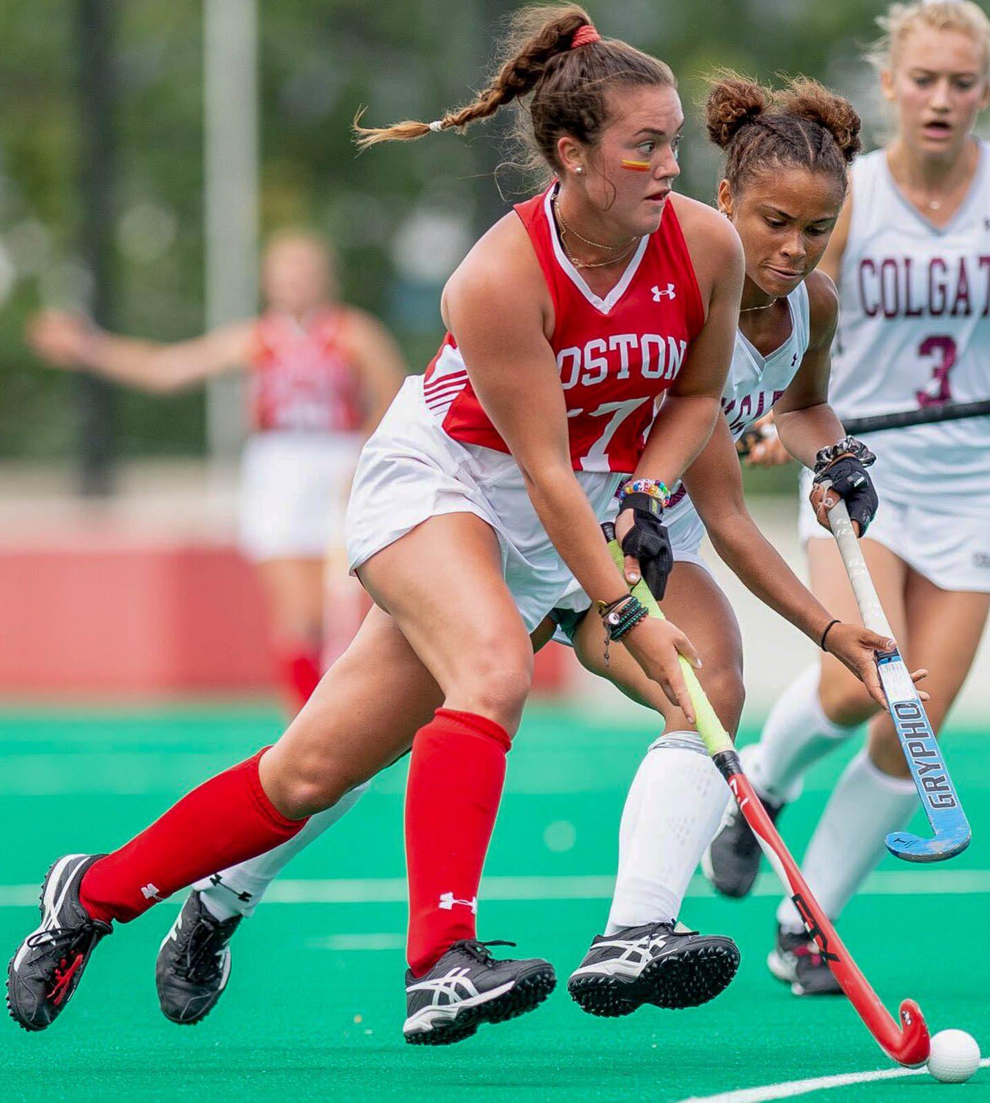 Sophomore midfielder Maggie New in a game against Colgate Sept. 22. She recorded an assist against Bucknell Saturday morning. MADDIE MALHOTRA/ DAILY FREE PRESS STAFF