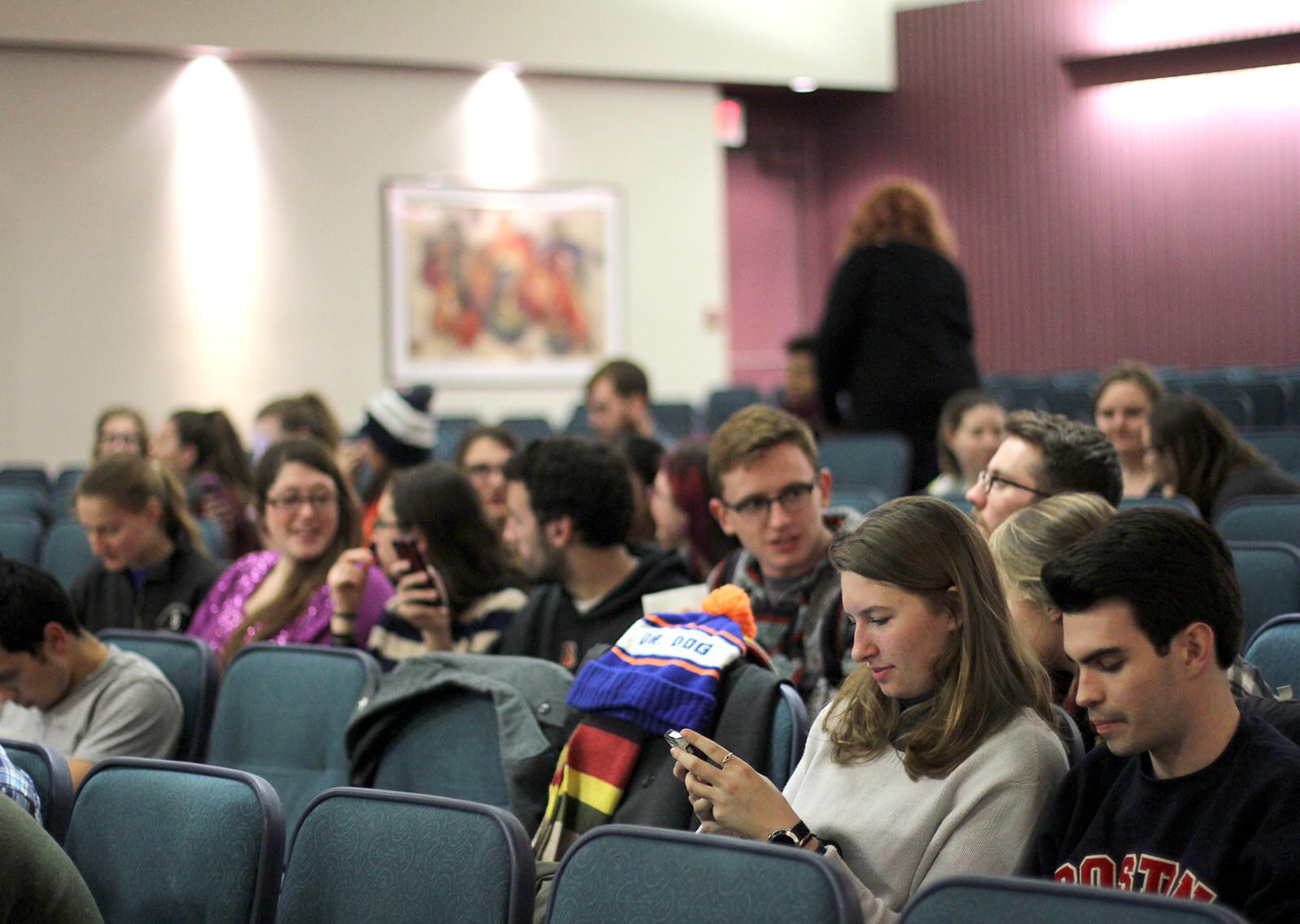 Boston University students watched student films Thursday during the Commonwealth Film Festival hosted by Student Activities and Delta Kappa Alpha at the George Sherman Union Conference Auditorium. PHOTO BY JOHNNY LIU/DAILY FREE PRESS STAFF