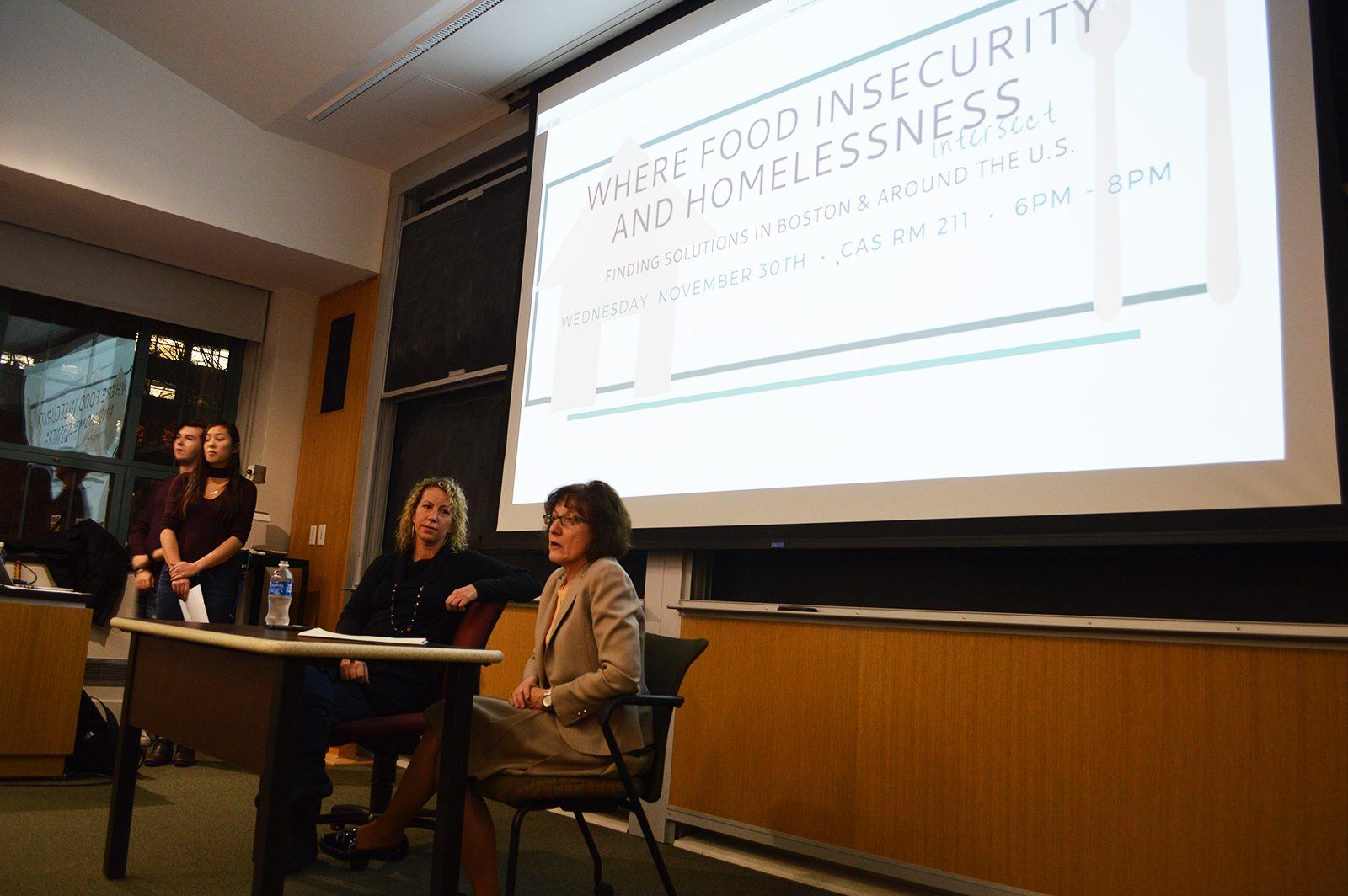 CSC and Student Food Rescue partner with BU Food Justice Wednesday evening to discuss food insecurity and poverty. PHOTO BY CAROLYN KOMATSOULIS/ DAILY FREE PRESS STAFF