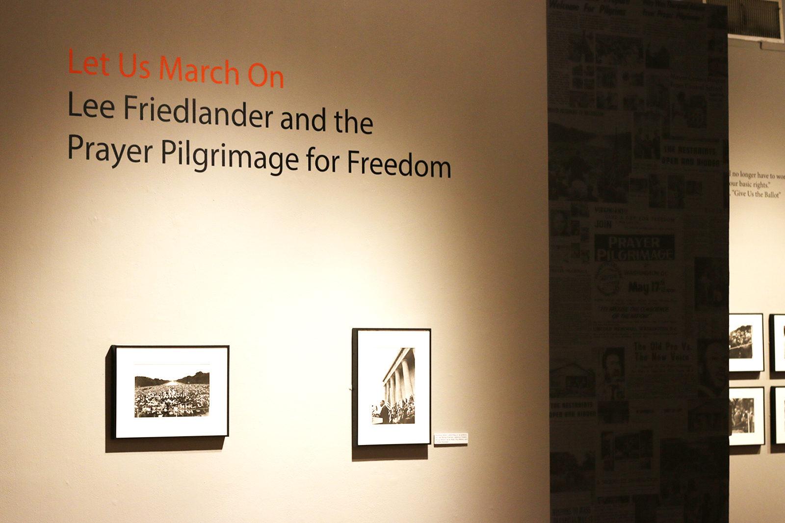 Pieces from the “Let Us March On” exhibit at the Faye G., Jo, and James Stone Gallery, on view Feb. 2 through March 25. PHOTOS BY BETSEY GOLDWASSER/ DAILY FREE PRESS STAFF
