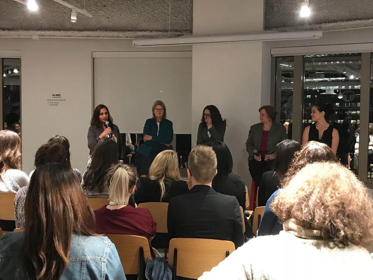 Beth Santos speaks at the “How She Got There: An Evening with Female Entrepreneurs” panel Thursday at the General Assembly Boston location. COURTESY OF MEI LI ZHOU FOR GENERAL ASSEMBLY