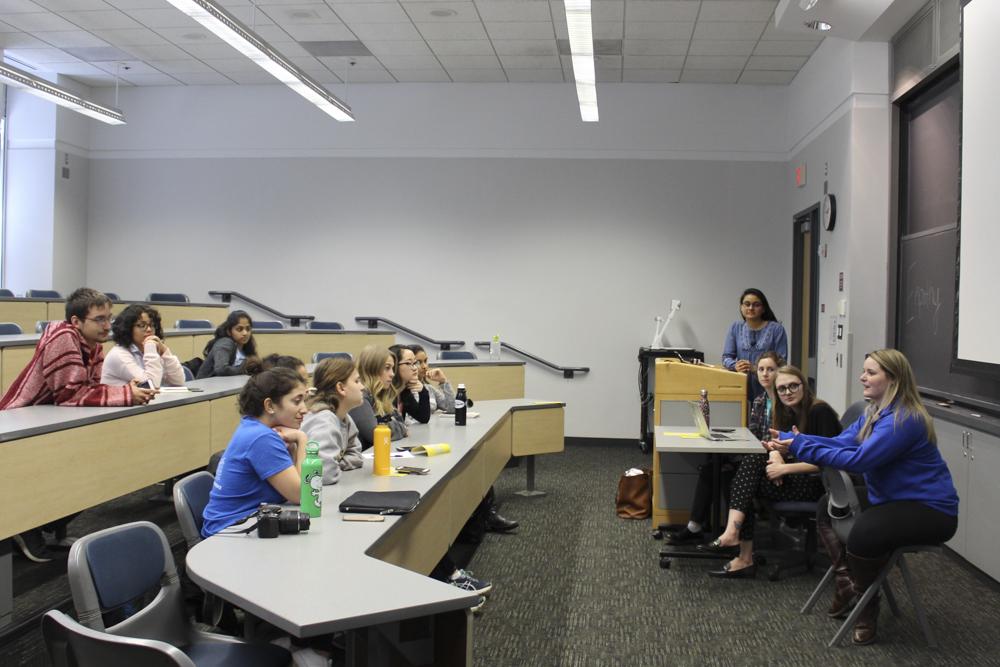 Nicole Jollimore, a Global Brigades volunteer engagement associate, speaks at a student leadership conference on Sunday. Global Brigades hosted the conference. PHOTO BY RACHEL SHARPLES/DAILY FREE PRESS STAFF 

