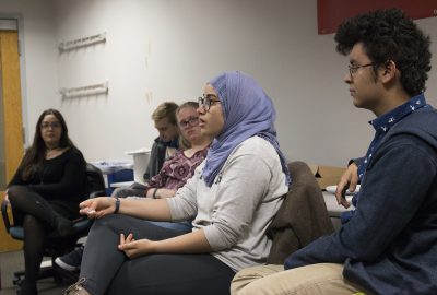 Students discuss the implications of gender neutral housing on campus during a town hall event hosted by the Boston University Student Government Thursday night. PHOTO BY KANKANIT WIRIYASAJJA/ DAILY FREE PRESS STAFF