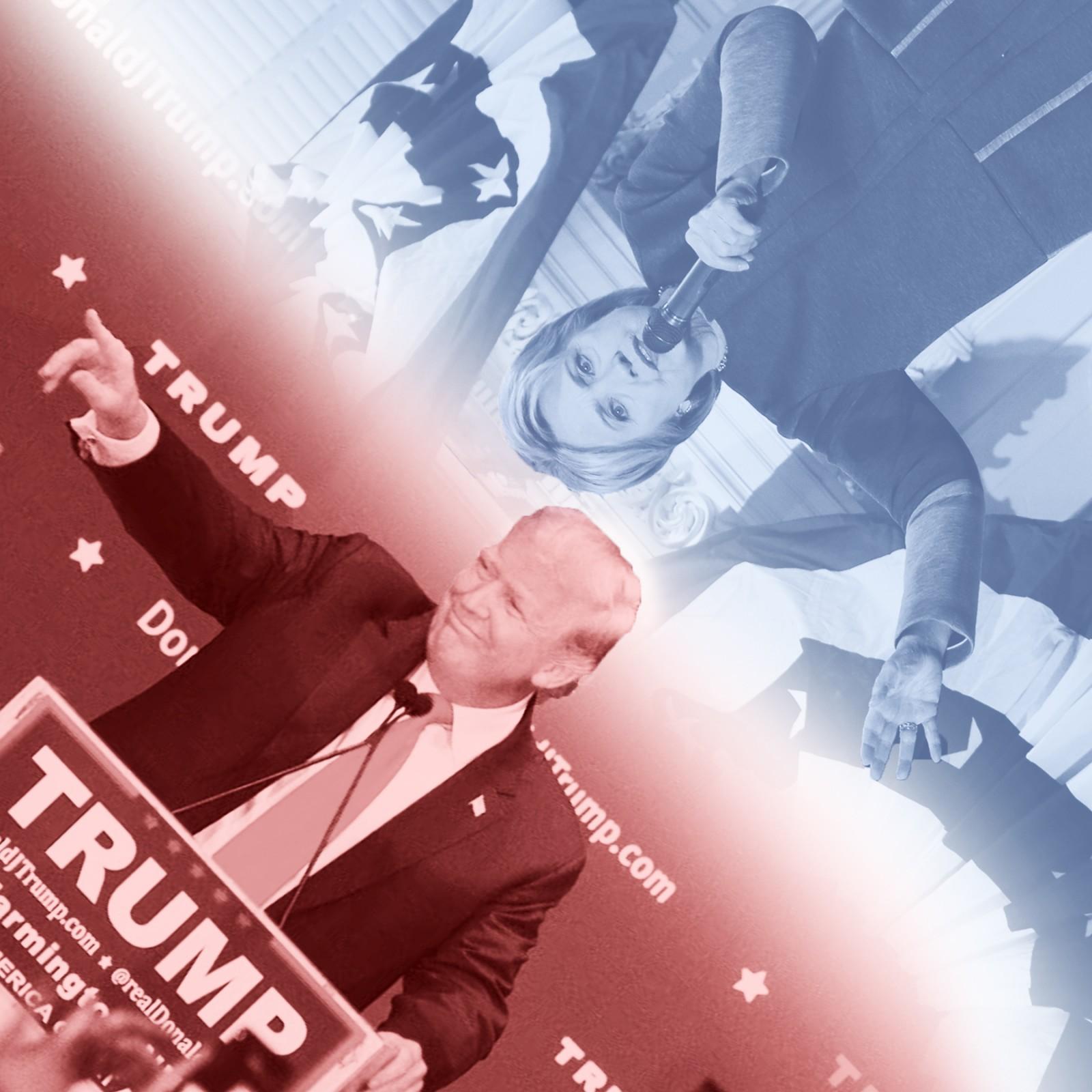 Republican presidential candidate Donald Trump and democratic presidential candidate and former Secretary of State Hillary Clinton win the #MAprimary. 
ILLUSTRATION BY SARAH SILBIGER/DAILY FREE PRESS STAFF
PHOTOS BY ALEXANDRA WIMLEY AND BRITTANY CHANG/DAILY FREE PRESS STAFF