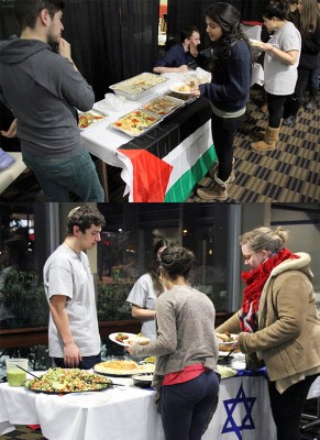 Boston University Students for Israel and Boston University Students for Justice in Palestine had tables serving food at the International Food Festival at the George Sherman Union Tuesday. PHOTOS BY SARAH SILBIGER/DAILY FREE PRESS STAFF