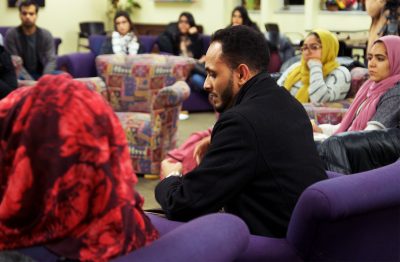 Students gather at the Howard Thurman Center to discuss politics, activism and spirituality in the age of Trump. PHOTO BY SYDNEY MAES/ DAILY FREE PRESS CONTRIBUTOR