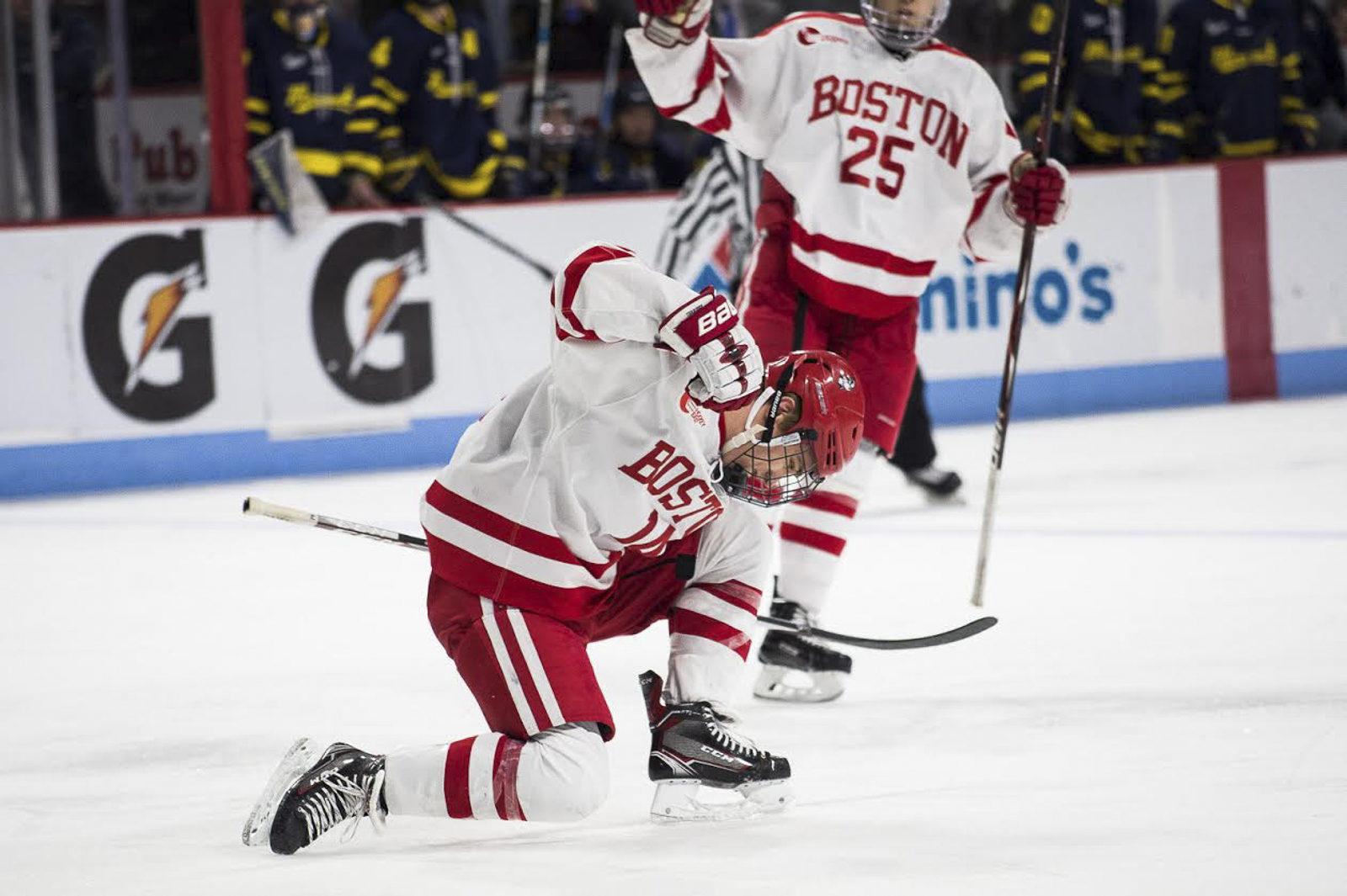 Senior forward Bobo Carpenter served as assistant captain and top scorer on the 2017-17 men's hockey team. PHOTO BY MADDIE MALHOTRA/ DAILY FREE PRESS STAFF