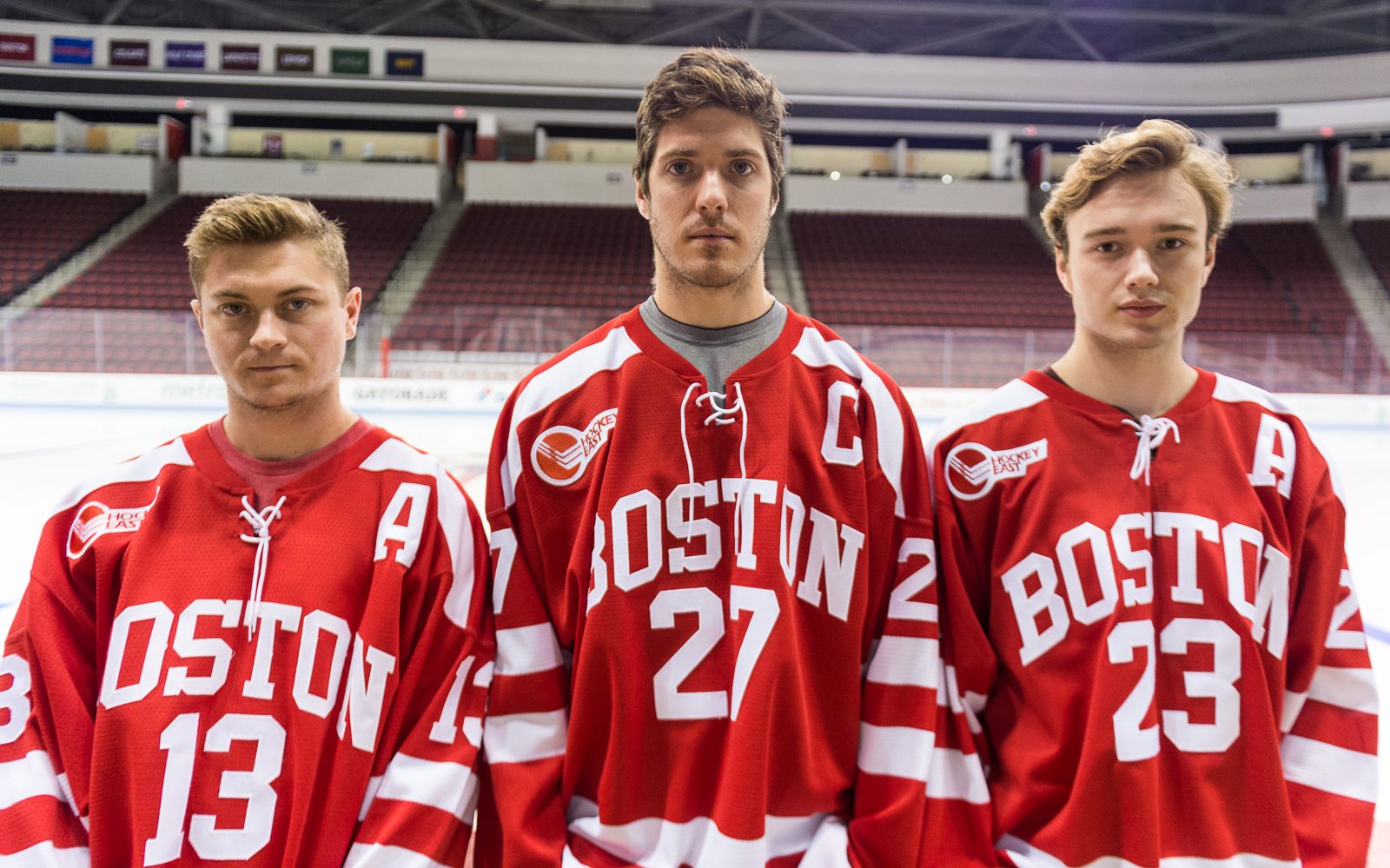 Nikolas Olsson, Doyle Somerby, and Jacob Forsbacka Karlsson captain the Terriers in 2016-17, looking to lead them to new heights. PHOTO BY MADDIE MALHOTRA/ DAILY FREE PRESS STAFF 