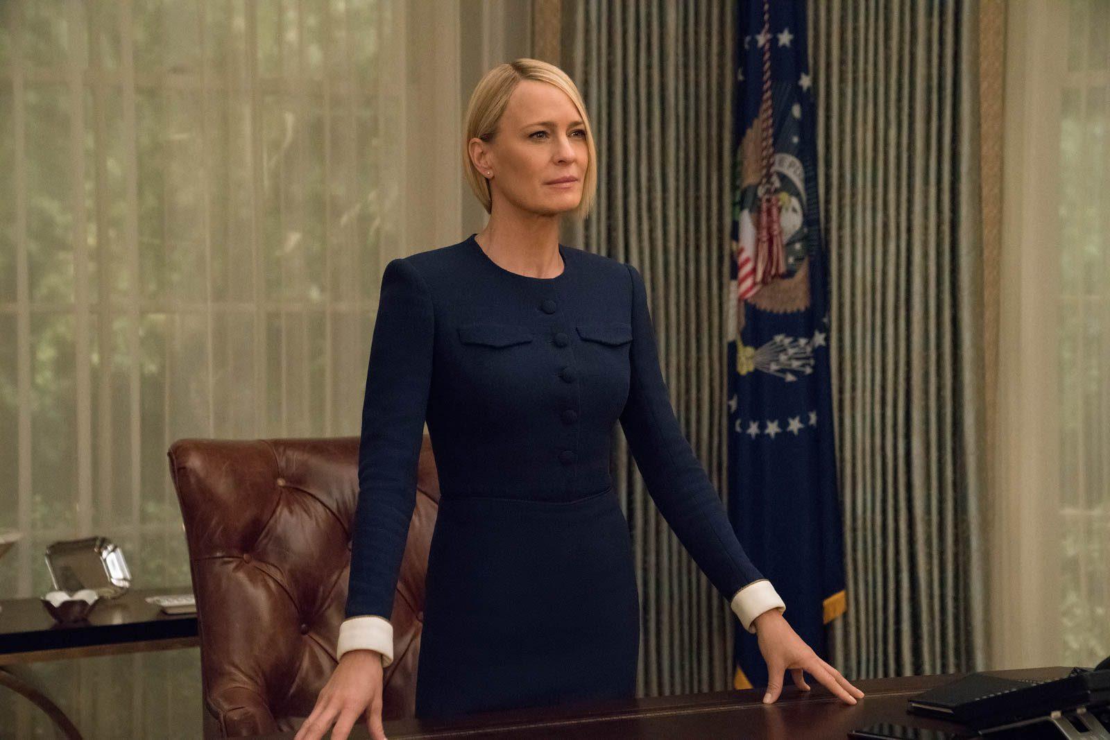 Robin Wright stars as President Claire Underwood in the final season of Netflix’s “House of Cards.” COURTESY OF DAVID GIESBRECHT/ NETFLIX