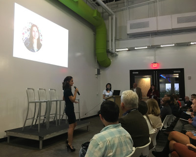 Maria Onita Lenco, Boston University alumna, masters candidate at the Questrom School of Business and founder of Sub-It speaks during the #BeantownThrowdown Friday. PHOTO BY ALLEGRA PEELOR/DAILY FREE PRESS STAFF