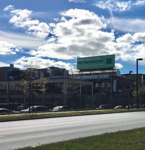 Marijuana dispensary New England Treatment Access places one of its first billboard advertisements near the Massachusetts Avenue exit off Interstate 93. PHOTO COURTESY NEW ENGLAND TREATMENT ACCESS INC.