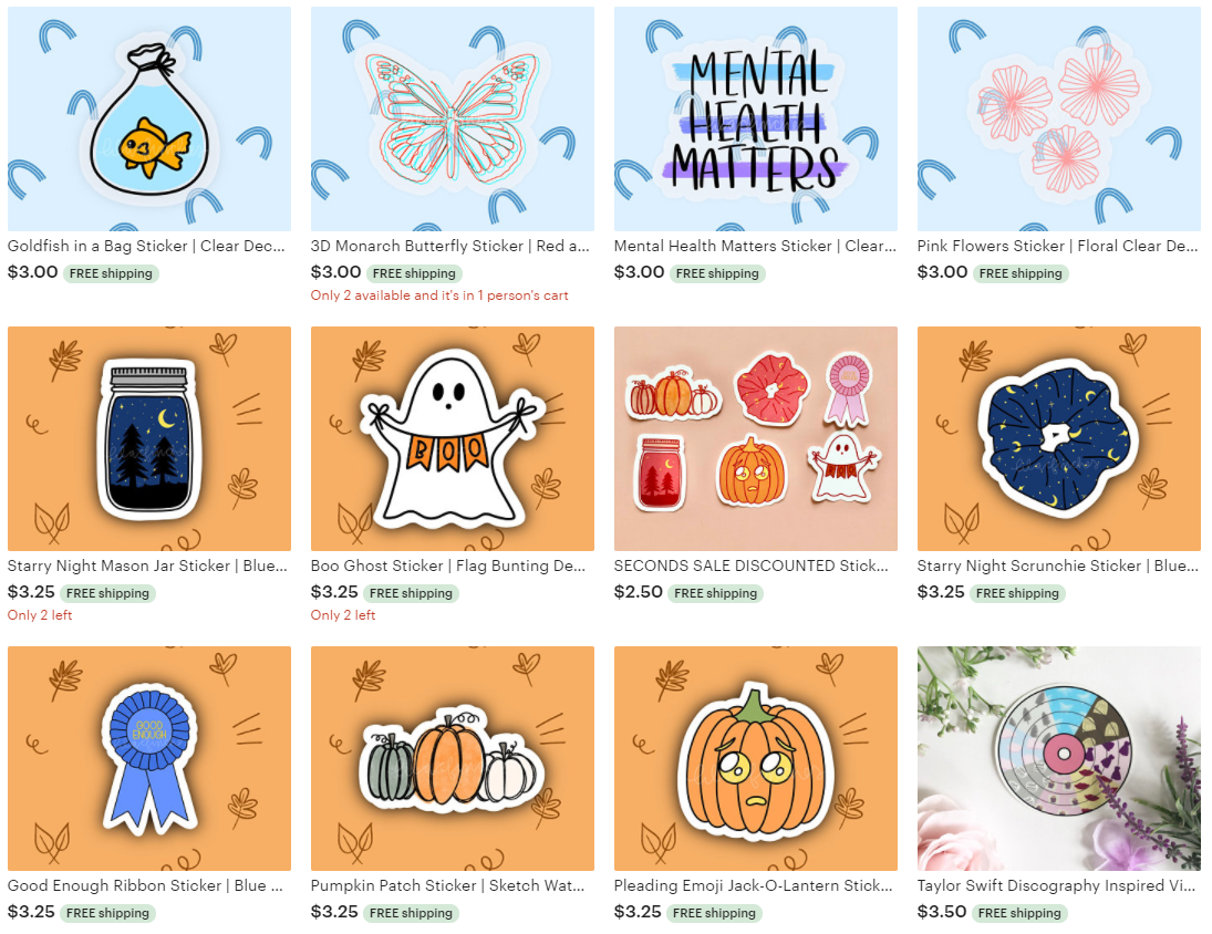 Boston University student Christine Le’s Etsy shop, lilacfinches, where she sells greeting cards and stickers. LAURYN ALLEN/ DAILY FREE PRESS STAFF
