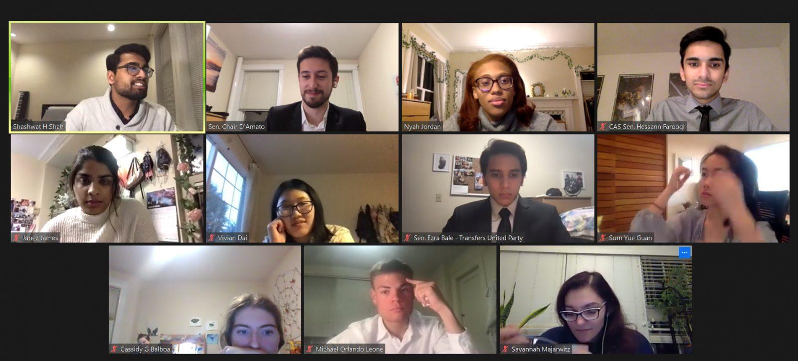 In its Monday night meeting, Boston University’s Student Government featured a moderated conversation app, Go Off!, and unveiled the COVID-19 University Oversight Committee. ANNA VIDERGAR/ DAILY FREE PRESS STAFF
