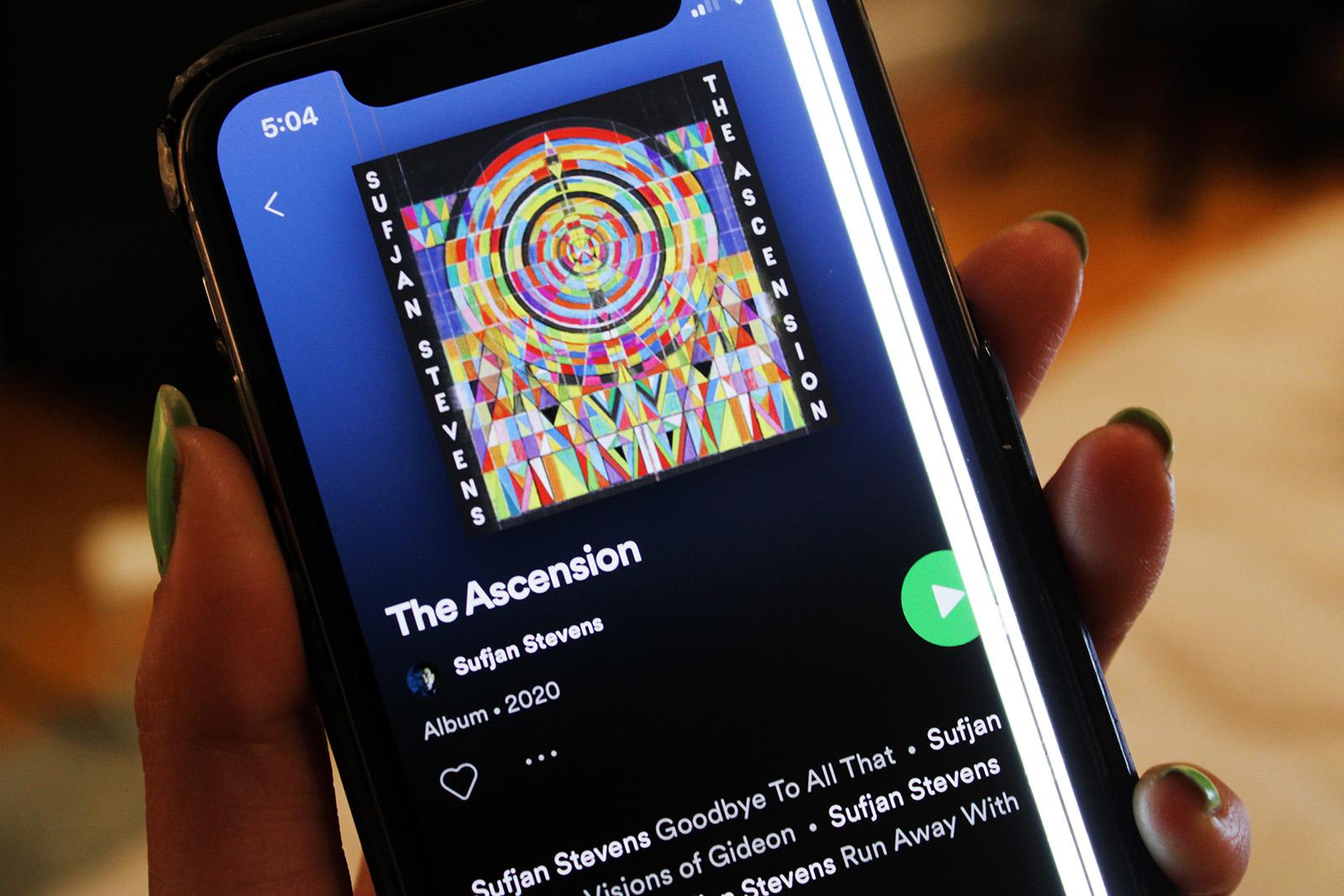 Sufjan Stevens’ newest album “The Ascension” on Spotify. ILLUSTRATION BY MIA KHATIB/ DAILY FREE PRESS STAFF