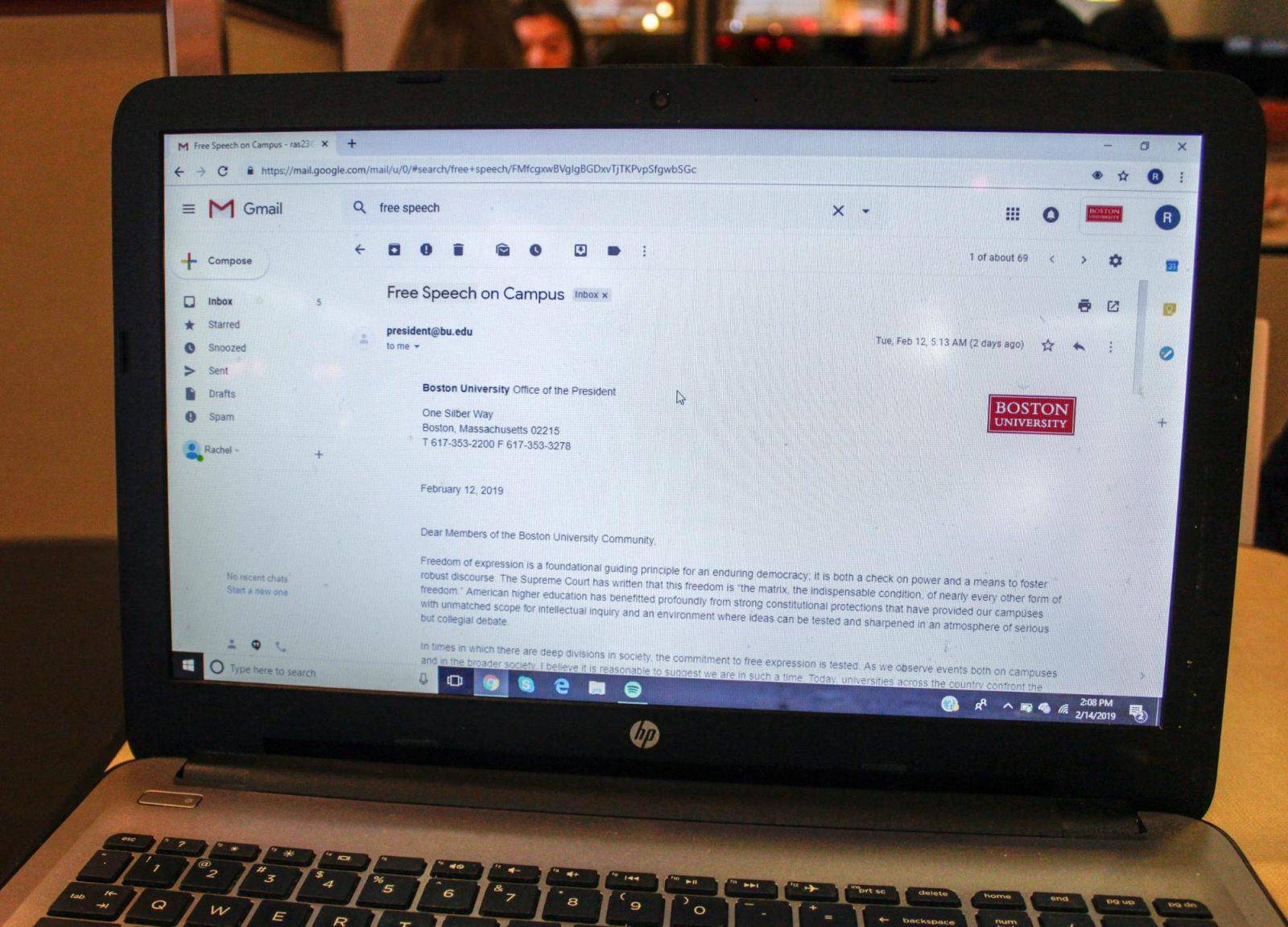 Boston University President Robert Brown sent out a campus-wide email Tuesday to all members of the BU community regarding the school’s commitment to freedom of expression on campus. RACHEL SHARPLES/ DAILY FREE PRESS STAFF