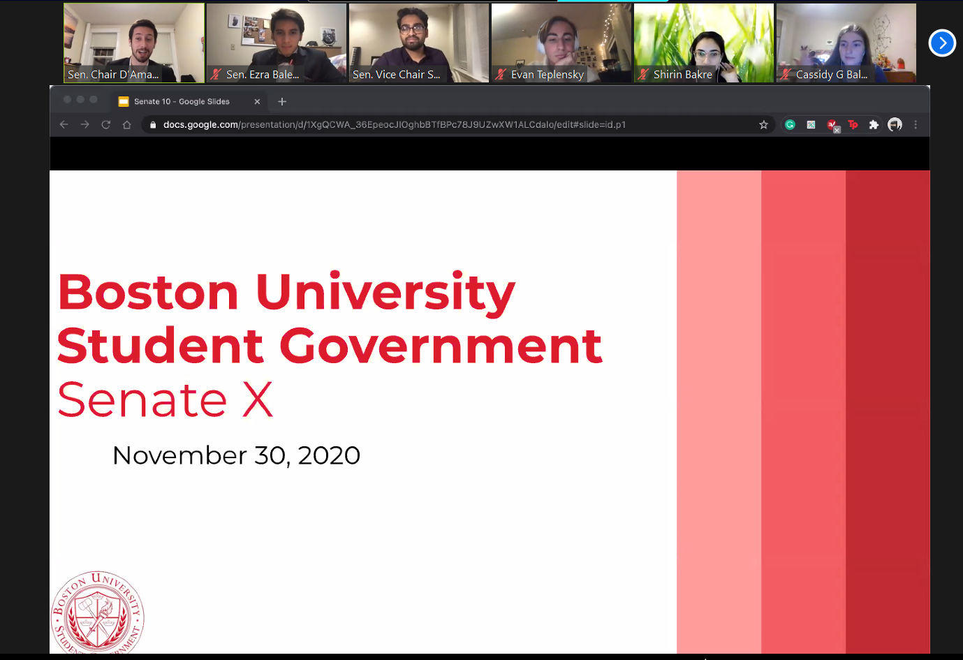 During its Monday night meeting, Boston University Student Government heard updates from the Expect More Committee and the Student Elections Commission. ANNA VIDERGAR/ DAILY FREE PRESS STAFF

