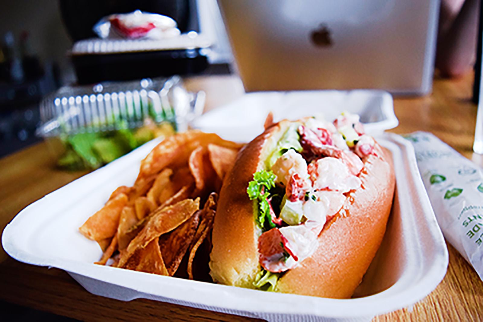 Due to the COVID-19 pandemic, Boston University students received lobster rolls in place of the traditional whole boiled lobster for this year’s Lobster Night. SOPHIA FLISSLER/ DAILY FREE PRESS STAFF

