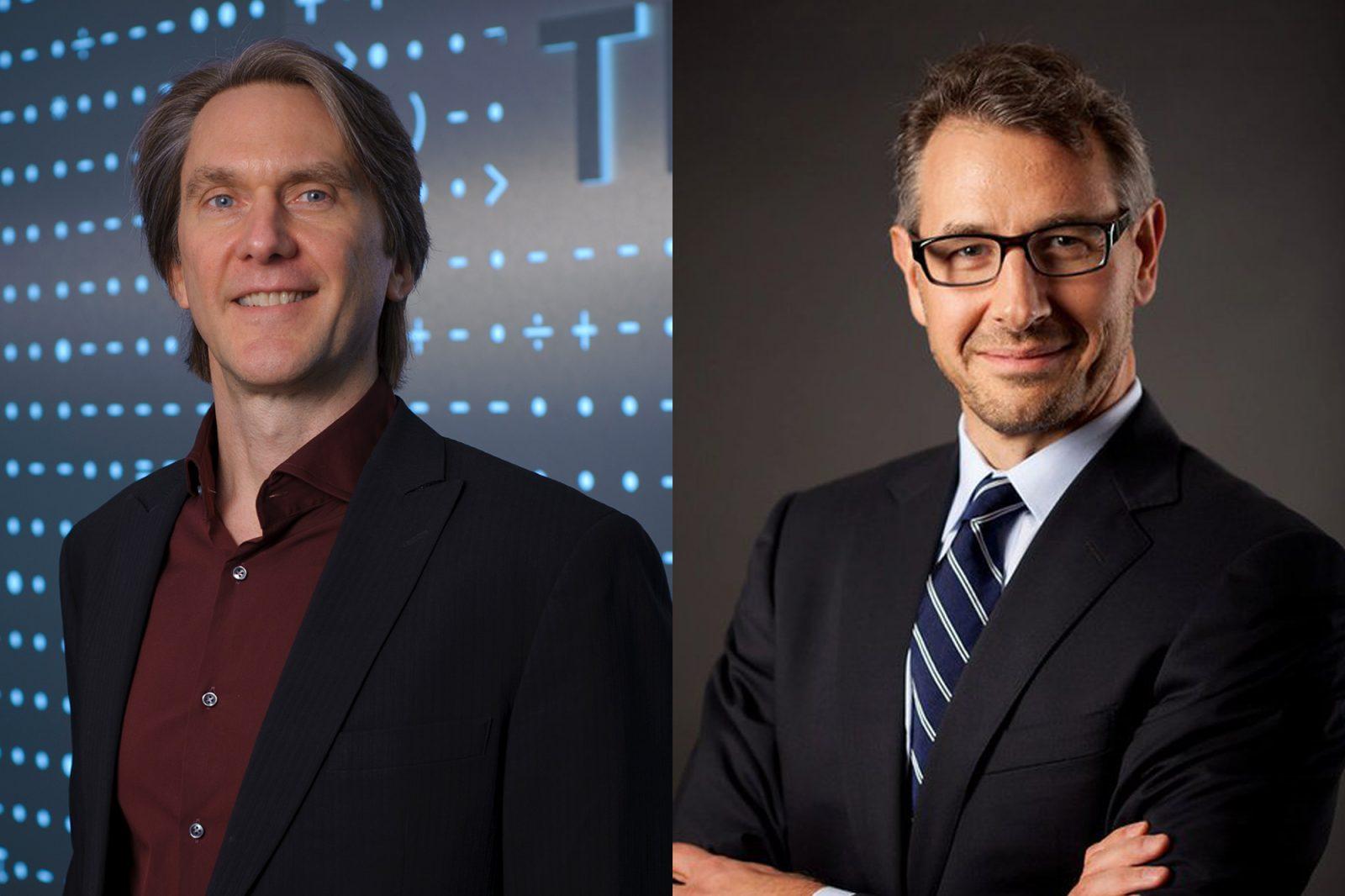 Marshall Van Alstyne, left, and Chris Dellarocas of the Questrom School of Business were honored last week with awards from the INFORMS Information Systems Society. PHOTOS COURTESY OF MARSHALL VAN ALSTYNE AND CHRIS DELLAROCAS
