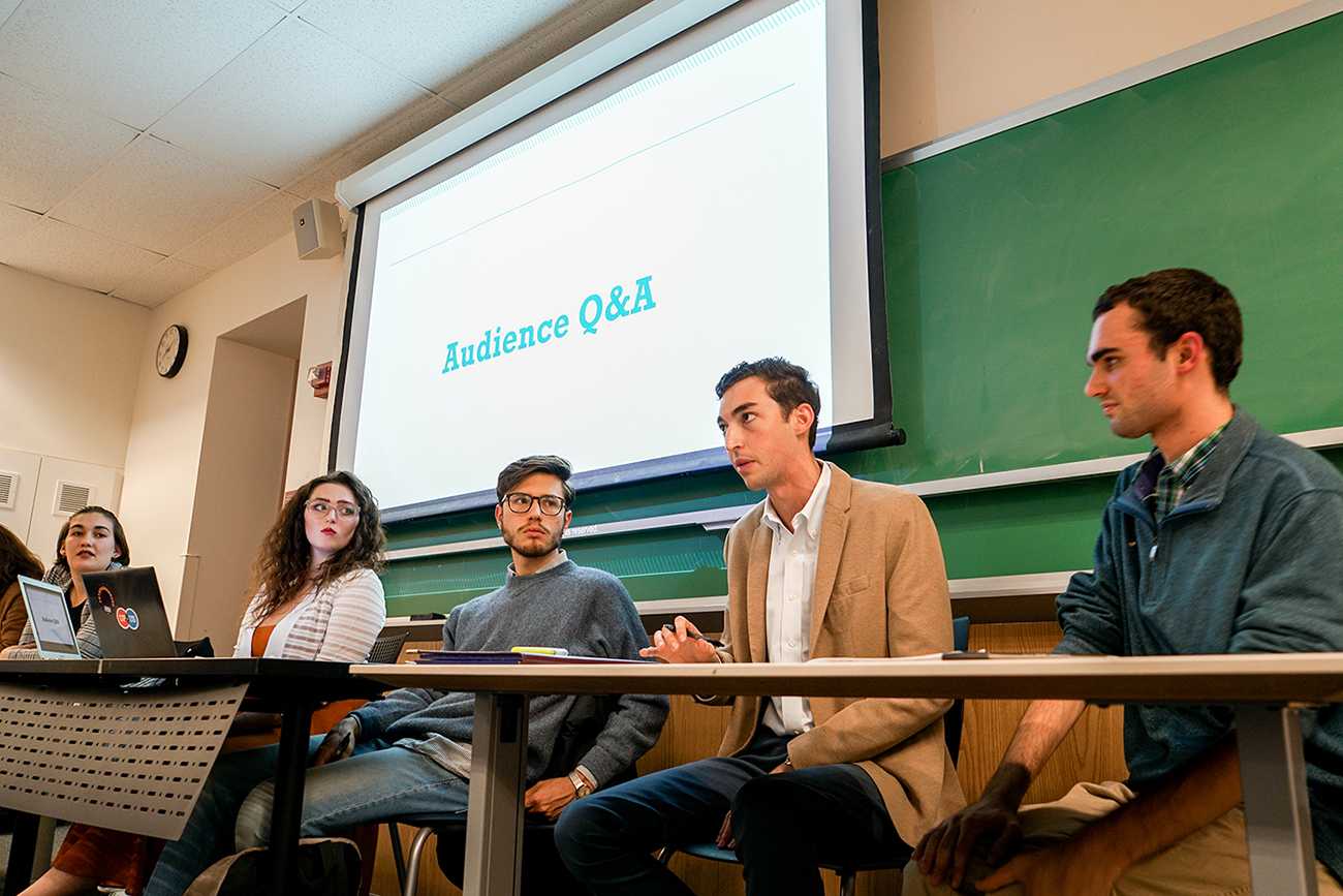Students from Boston University College Democrats, Up to Us and BU College Republicans at a fiscal policy debate in 2018. BU’s different political organizations have varying opinions on this year’s presidential election results. SERENA YU/ DFP FILE