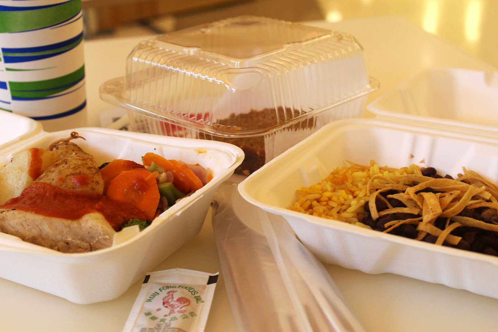 To-go containers used in Boston University dining halls due to COVID-19 precautions pose a roadblock to the University’s Zero Waste objective. AMANDA SCHNEIDER/ DAILY FREE PRESS STAFF
