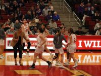 Boston University women's basketball team in a game against the College of the Holy Cross