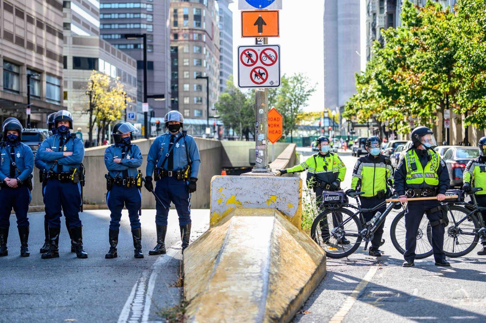 boston police department officers in downtown boston