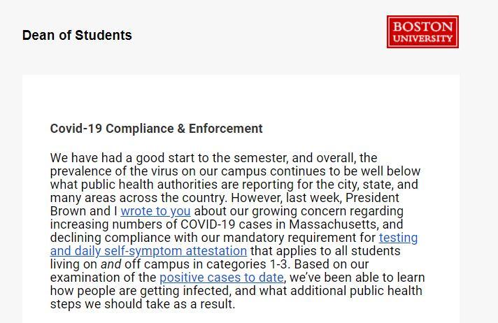 Boston University is heightening its restrictions surrounding COVID-19 compliance and enforcement in response to an uptick in positive cases. LAURYN ALLEN/ DAILY FREE PRESS STAFF