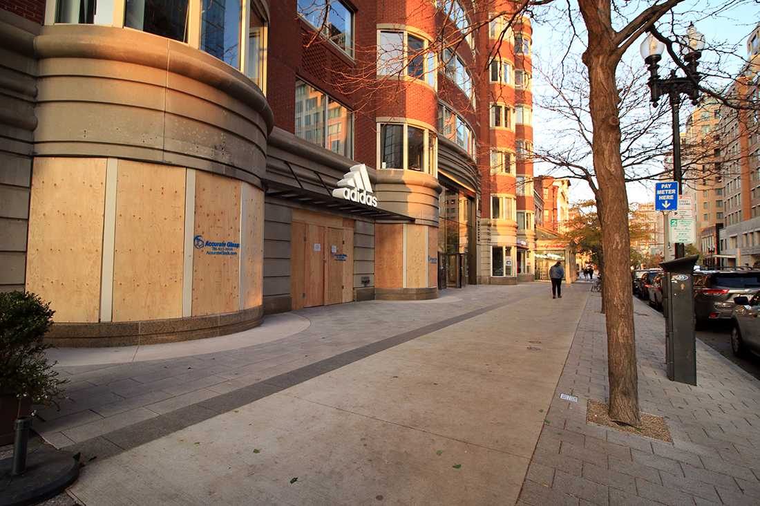 Businesses on Newbury Street board up in preparation for post-election protests. MEGHAN SCOTT | DAILY FREE PRESS STAFF


