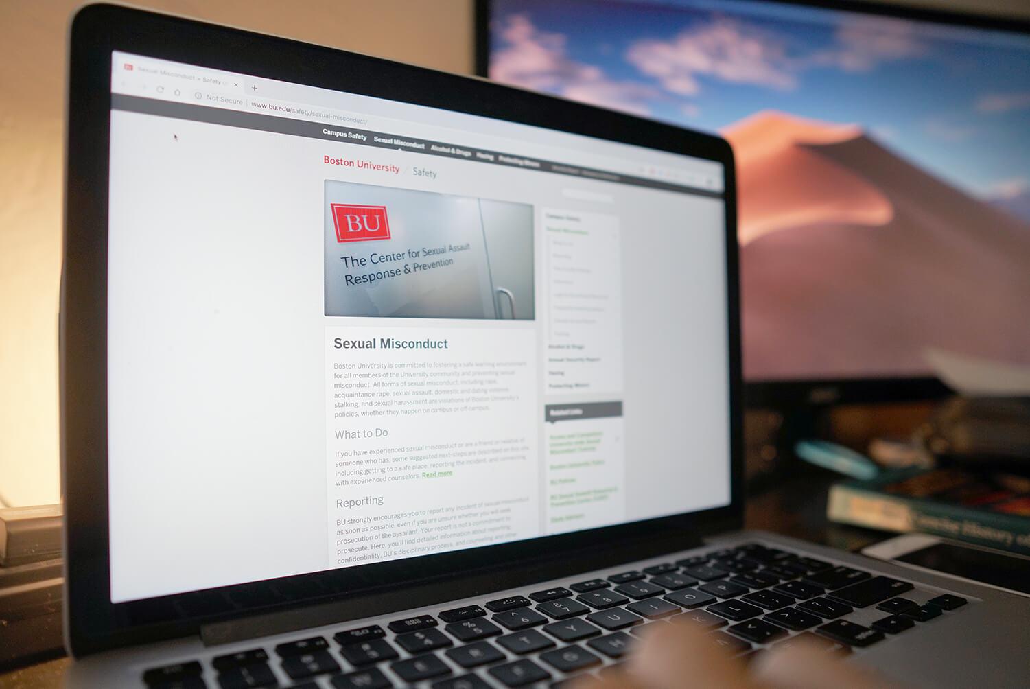 Boston University’s Sexual Assault Response and Prevention Center website. BU hosted a virtual meeting Tuesday evening to explain updates to Title IX. SOPHIE PARK/ DFP FILE