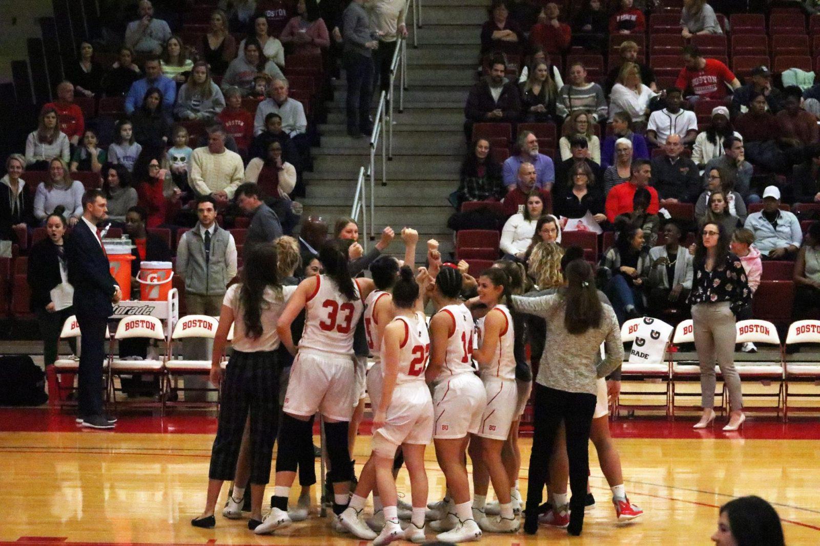Boston University’s women’s basketball team at a Jan. 25 game against Holy Cross College. After a shortened season due to COVID-19, the BU women’s basketball team is preparing for its next season. ELIZABETH MCCLELLAND/ DFP FILE