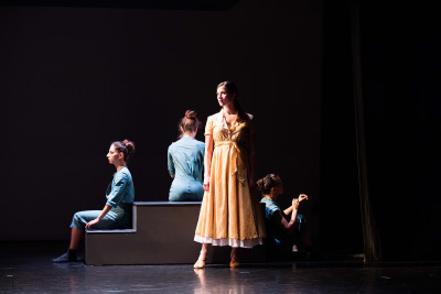(From left) Magdalena Gyftopoulos, Nina Brindamour, Anna Ward, and Danielle Davidson in “Jeanne: The Story of a Woman,” presented by Fort Point Theater Channel, Contrapose Dance and Ensemble Warhol. PHOTO COURTESY MARC S. MILLER/FORT POINT THEATER CHANNEL
