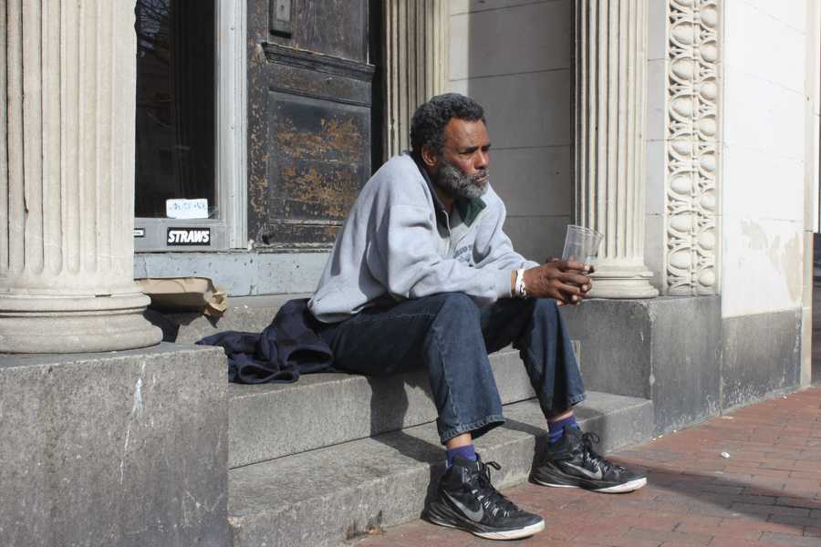 Freddy Vazquez, 57, spends time in Kenmore Square. PHOTO BY JENNA MANTO/ DAILY FREE PRESS STAFF