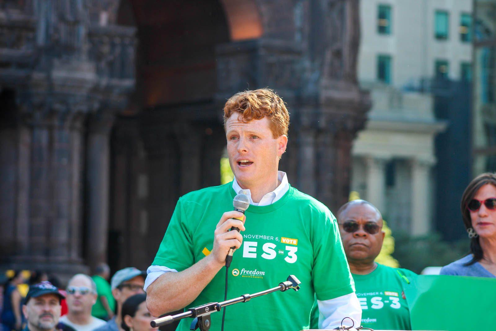 U.S. Rep. Joe Kennedy III at a September 2018 event in Copley Square ahead of the Massachusetts general election. The congressman on Saturday officially launched a primary bid for the U.S. Senate against incumbent Ed Markey. RACHEL SHARPLES/ DFP FILE 