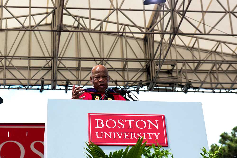 Congressman John Lewis delivers the commencement address to Boston University's Class of 2018, urging graduates to speak up and be agents of change. PHOTO BY JACKIE ZHOU/DAILY FREE PRESS STAFF