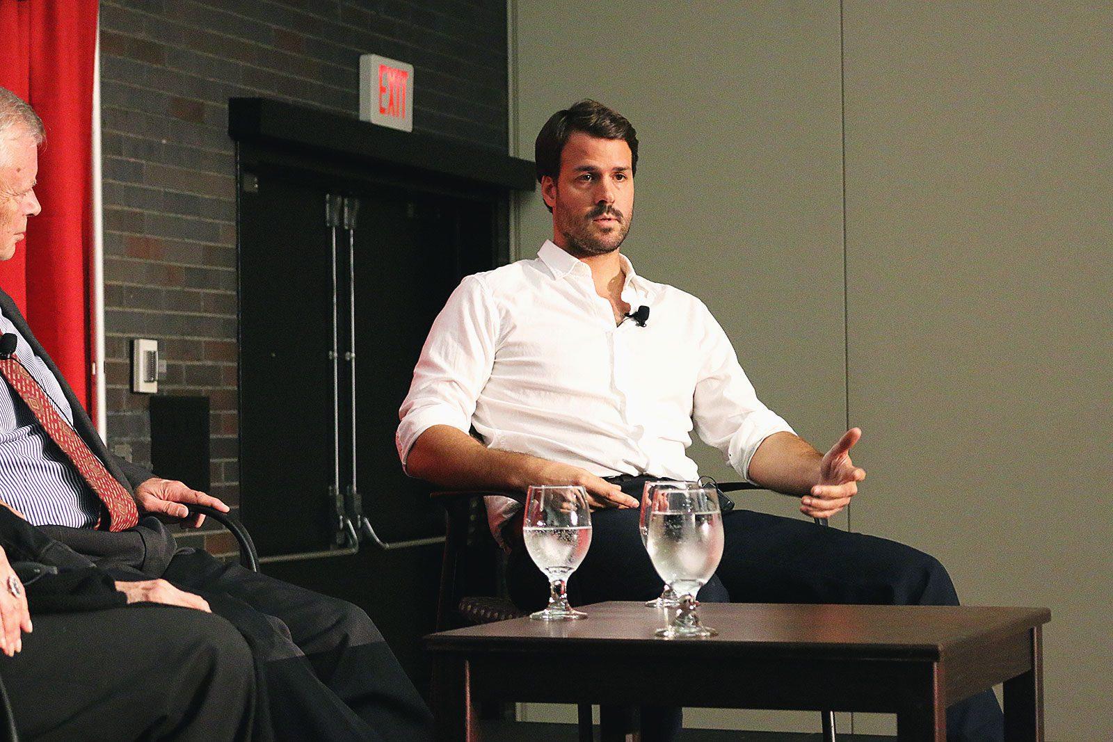 Photojournalist Jonathan Alpeyrie discusses his work and captivity during the Syrian civil war at an event hosted by the Howard Gotlieb Archival Research Center Thursday night. GABRIELA HUTCHINGS/ DAILY FREE PRESS STAFF