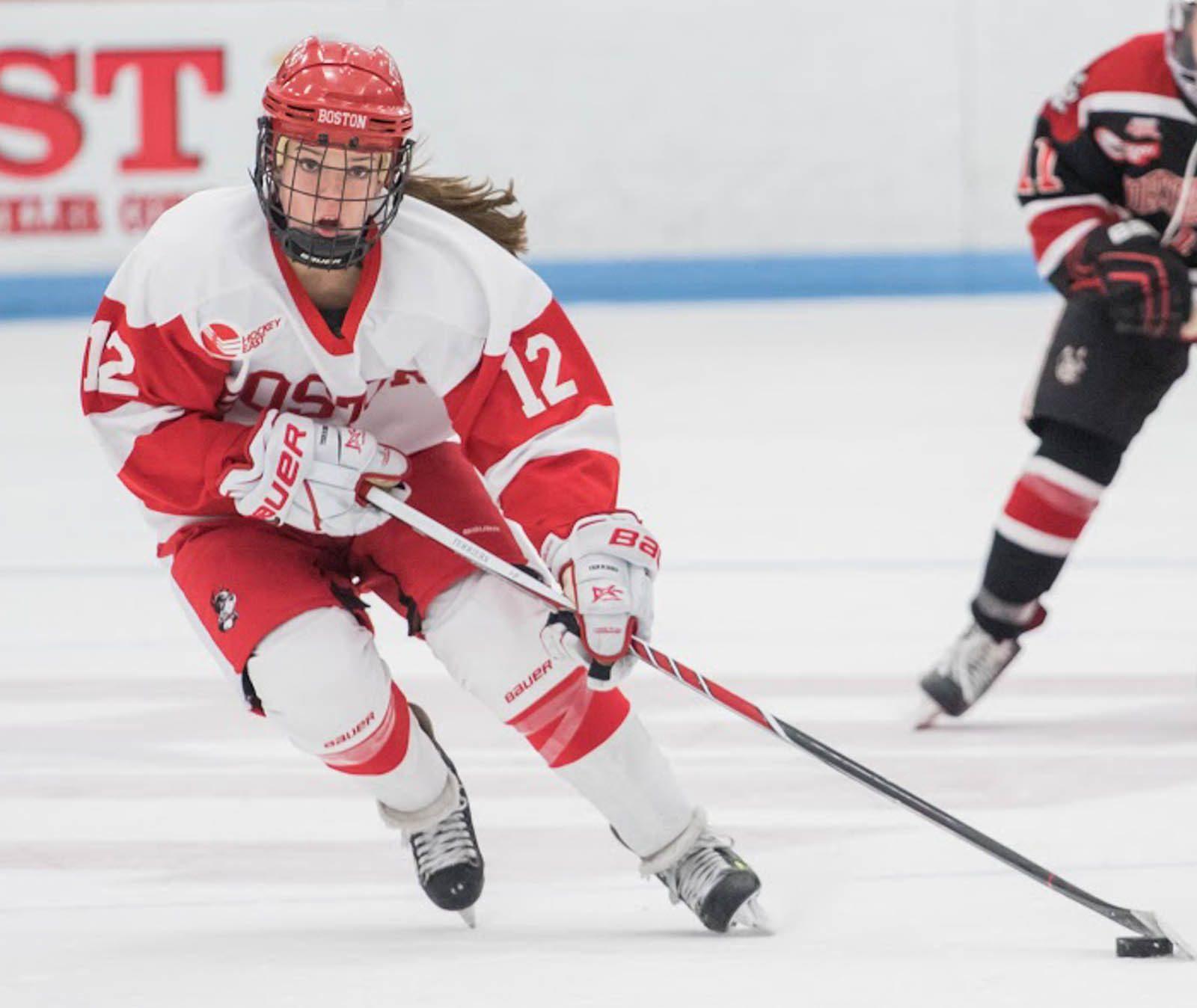 Junior forward Victoria Bach  will lead the streaking Terriers into a weekend series against UConn. PHOTO BY JUSTIN HAWK/ DAILY FREE PRESS STAFF