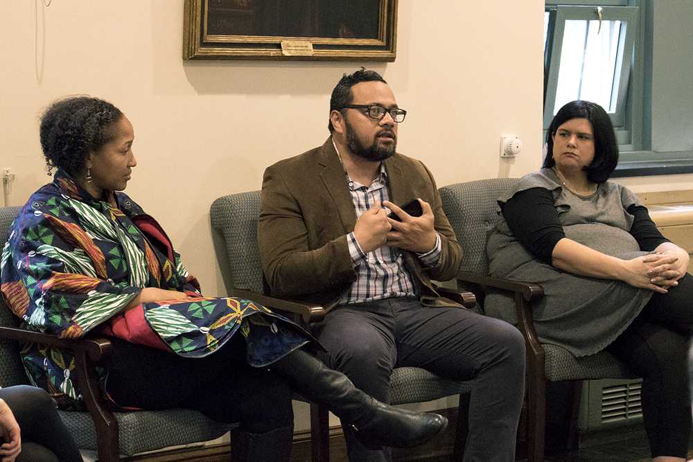 Kaio Thompson speaks at “Is it Bougie to be Green?” on Thursday. The panel addressed how socioeconomics, faith and environmentalism intersect. PHOTO BY JOHN LITTLE/DAILY FREE PRESS STAFF 

