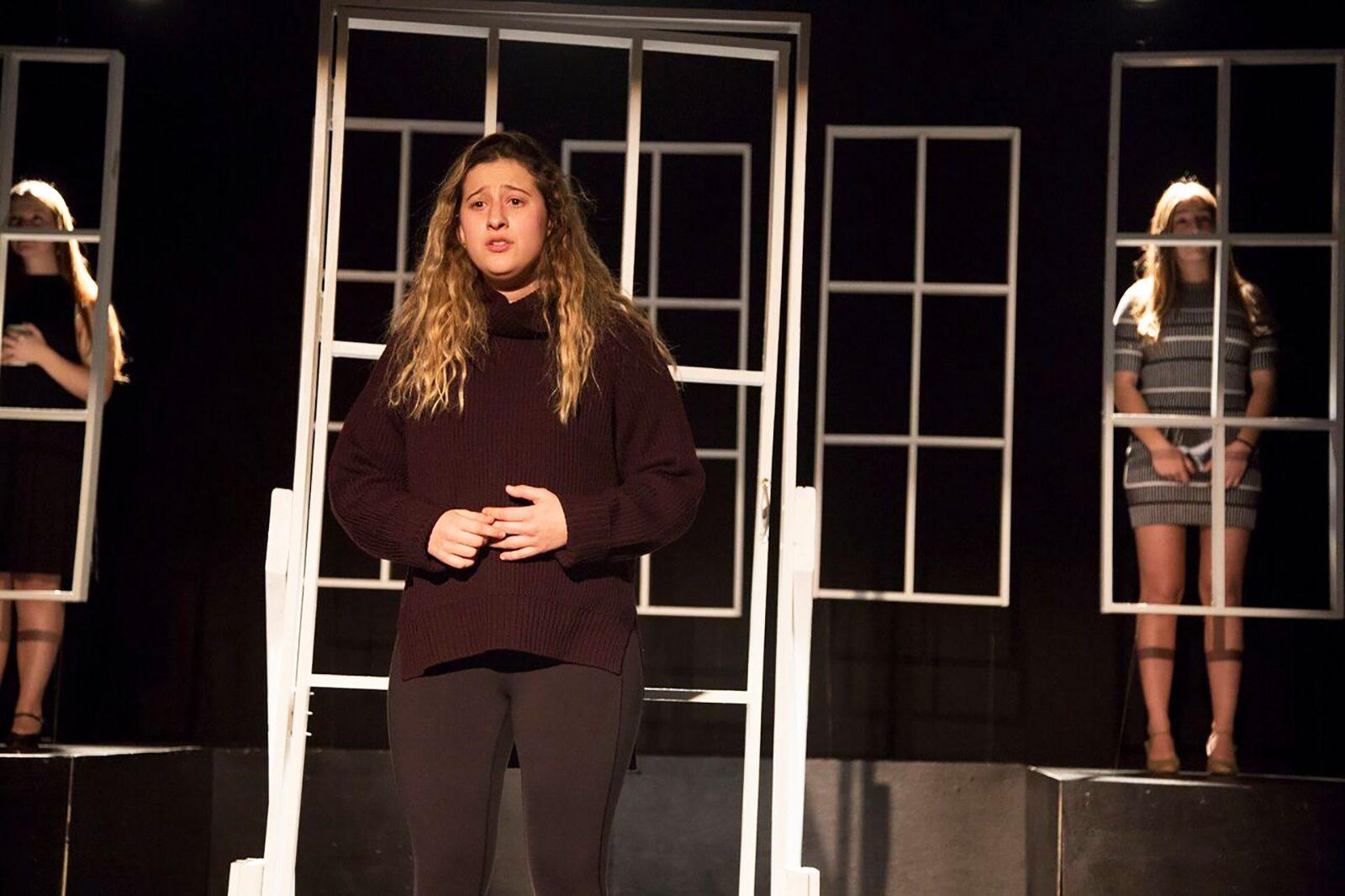 Cast members of "The Last Five Years" rehearse in the Boston University Student Theater Tuesday evening. PHOTO BY NATALIE CARROLL/ DAILY FREE PRESS STAFF