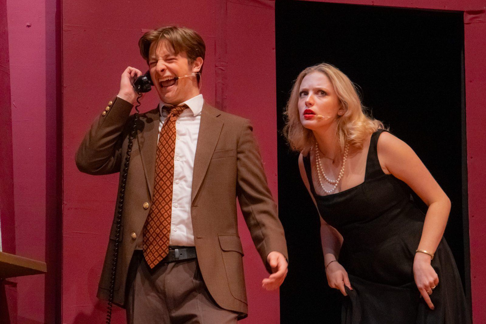 Matt Luponio and Christa Campbell performing in Boston University Stage Troupe’s production of “Rumors.” BU Stage Troupe held three performances of Neil Simon’s comedy “Rumors” over Friends and Family Weekend. TALIA LISSAUER/DFP PHOTOGRAPHER 