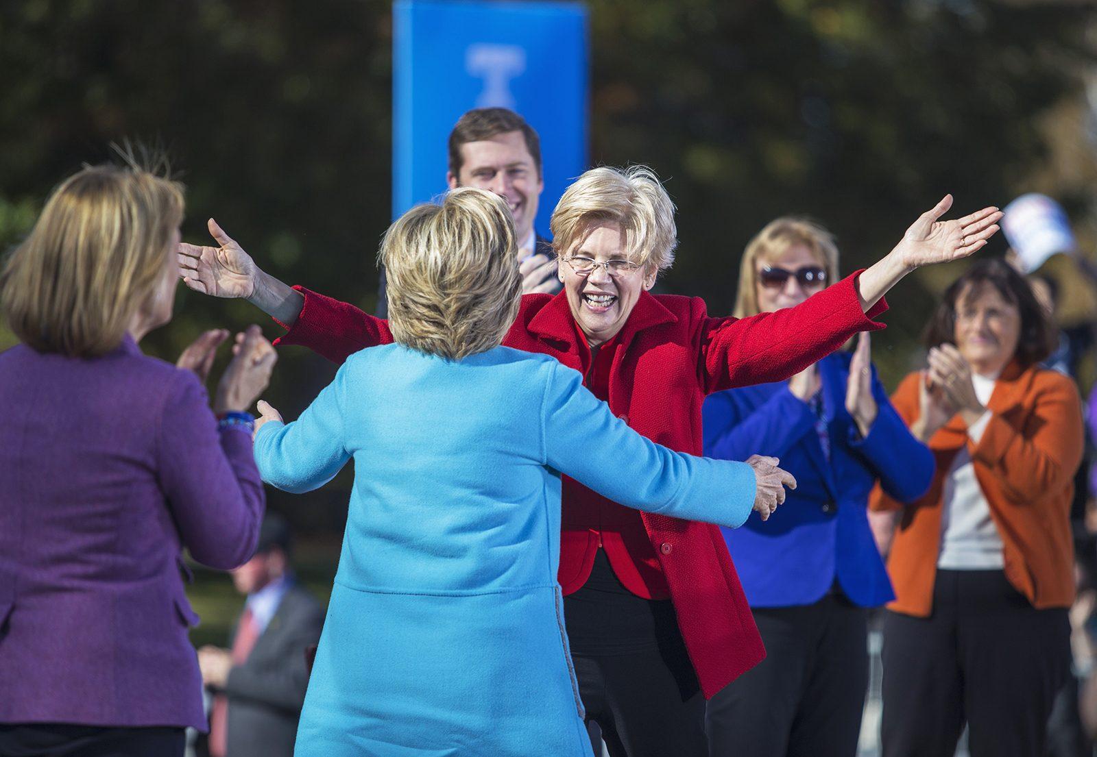 Massachusetts Sen. Elizabeth Warren attends a Hillary Clinton presidential rally in October 2016. Now, Warren and Oregon Rep. Suzanne Bonamici ask the Department of Education to limit fees for student loan borrowers who default on their loans. PHOTO BY SARAH SILBIGER/ DFP FILE PHOTO