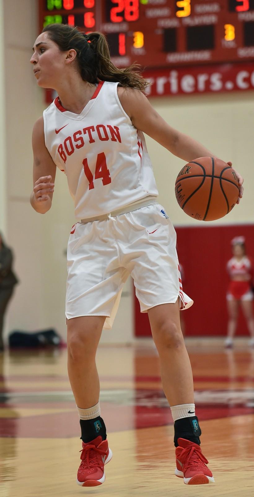 Junior Courtney Latham snagged 11 rebounds in BU's last game vs. Colgate. PHOTO BY MADDIE MALHOTRA/DAILY FREE PRESS STAFF