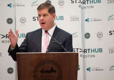 Boston Mayor Martin Walsh discusses promoting equality for women and people of color in the Boston job market. PHOTO BY MADDIE MALHOTRA/ DAILY FREE PRESS STAFF